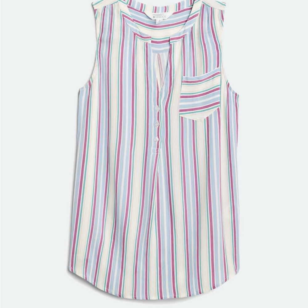 Stitch Fix Market & Spruce Prat Sleeveless Henley Blouse Multicolor Tank
